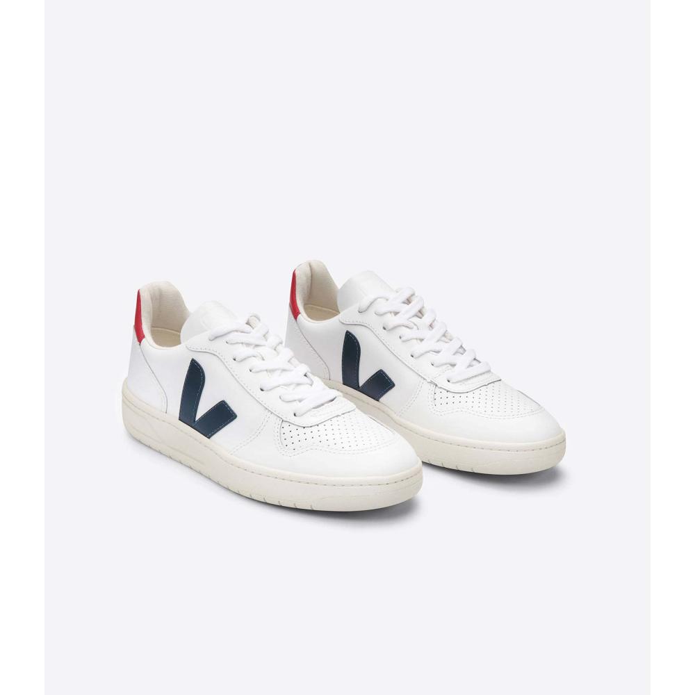 Veja V-10 LEATHER Joggesko Dame White/Black/Red | NO 664NWY